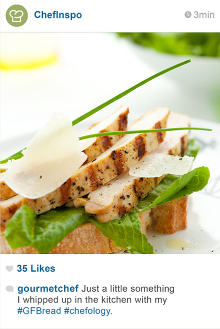 Instagram post of thin cut chicken on a piece of bread