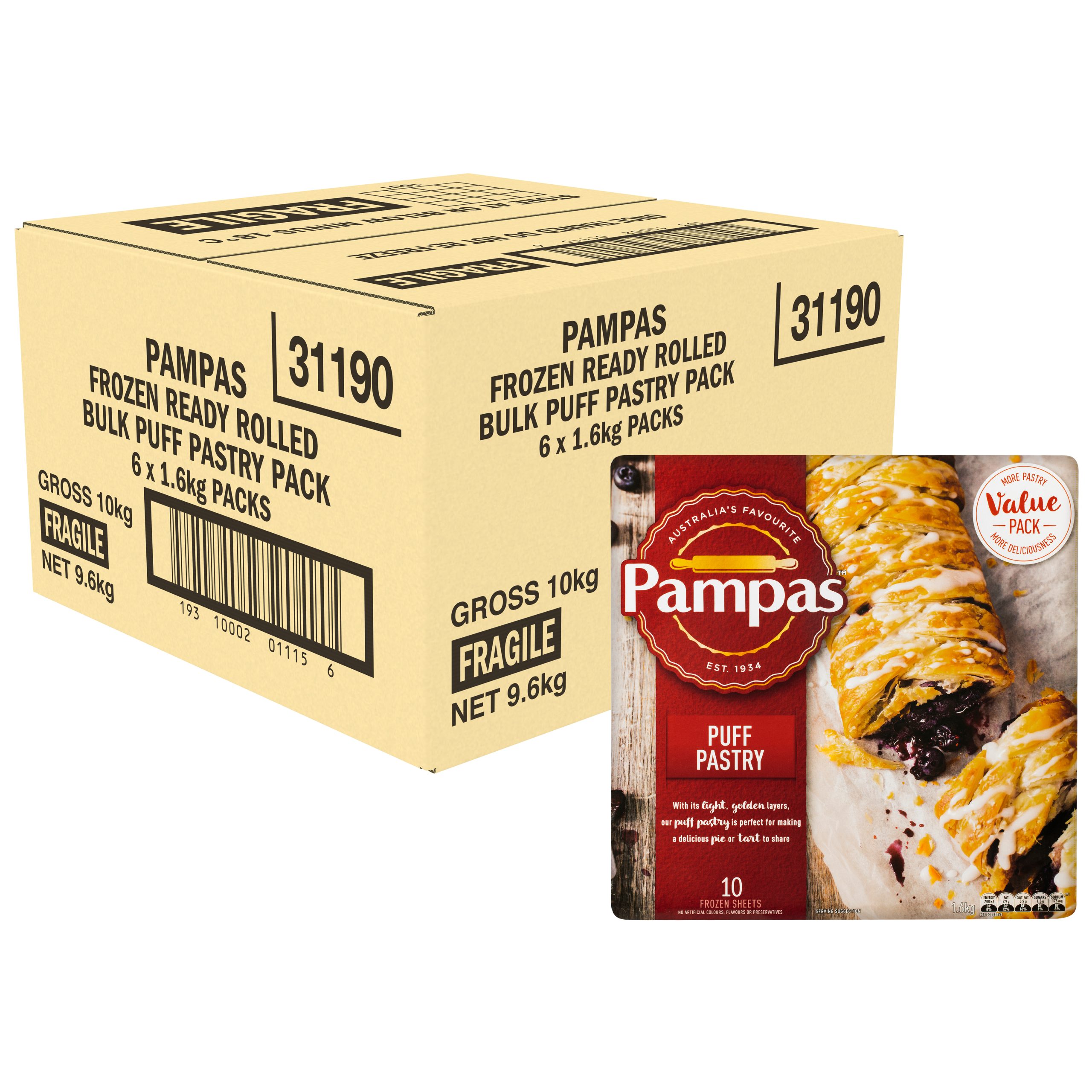 Pampas 10 Puff Pastry Sheets 6 x 1.6kg product photo
