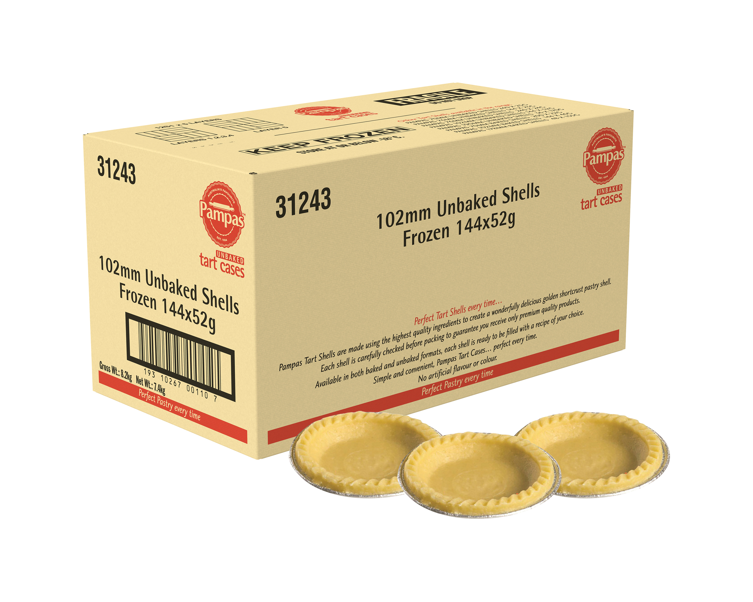 Pampas Unbaked Shells Frozen 144 x 52g product photo