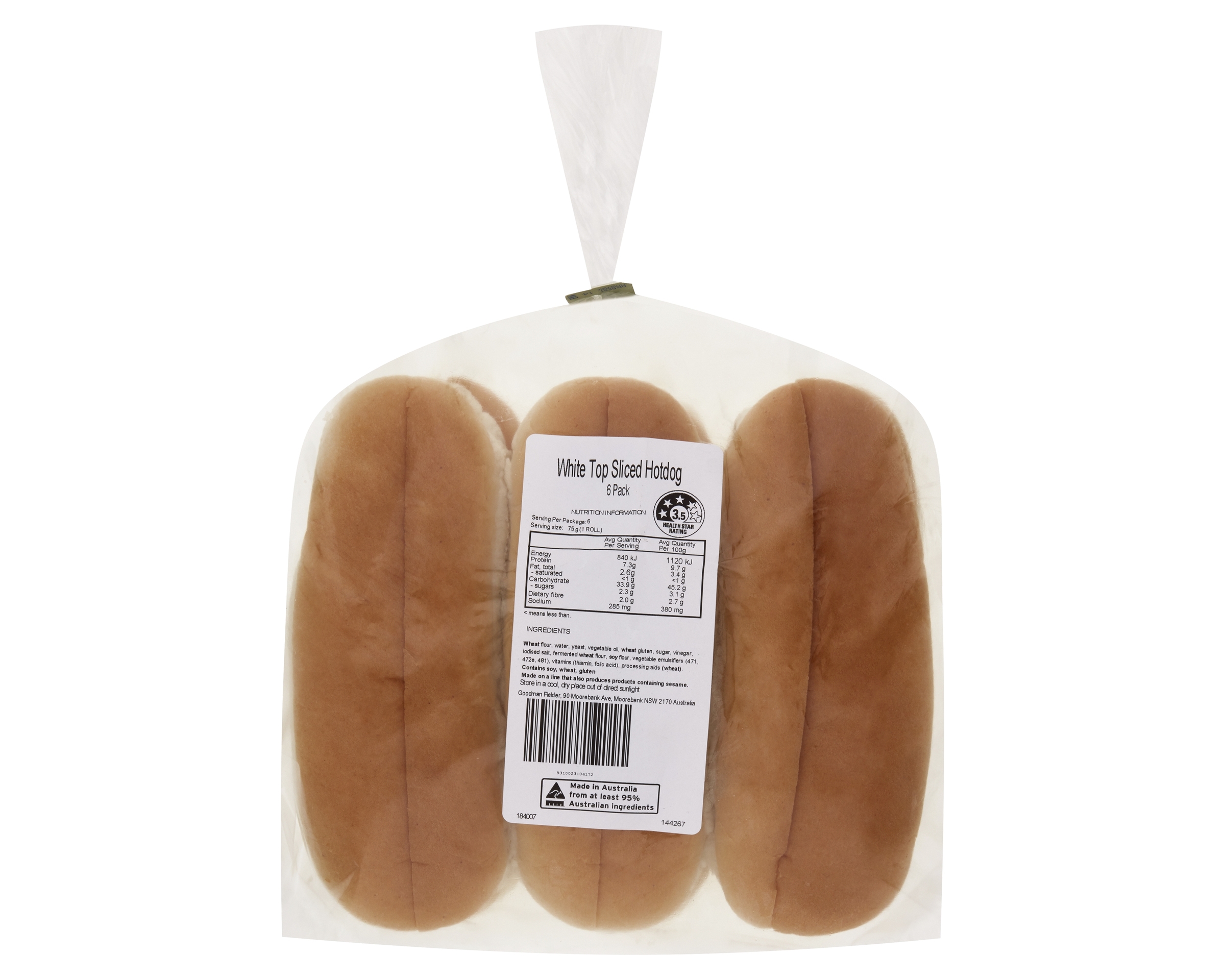 Unbranded Roll Top Sliced Hot Dog White 7i P6 450 g product photo