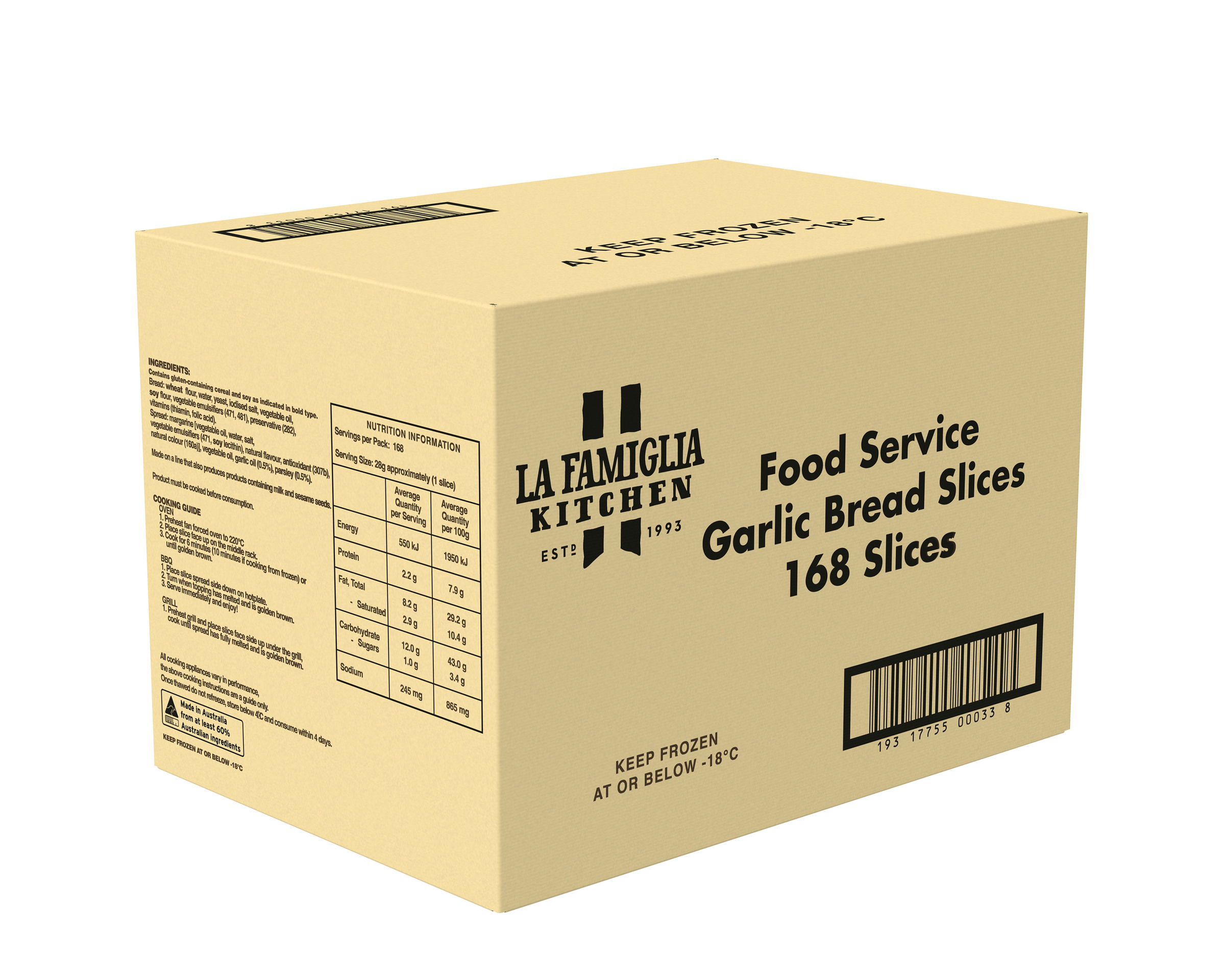 La Famiglia Food Service Bread Garlic Slices 168P 7.224 kg product photo