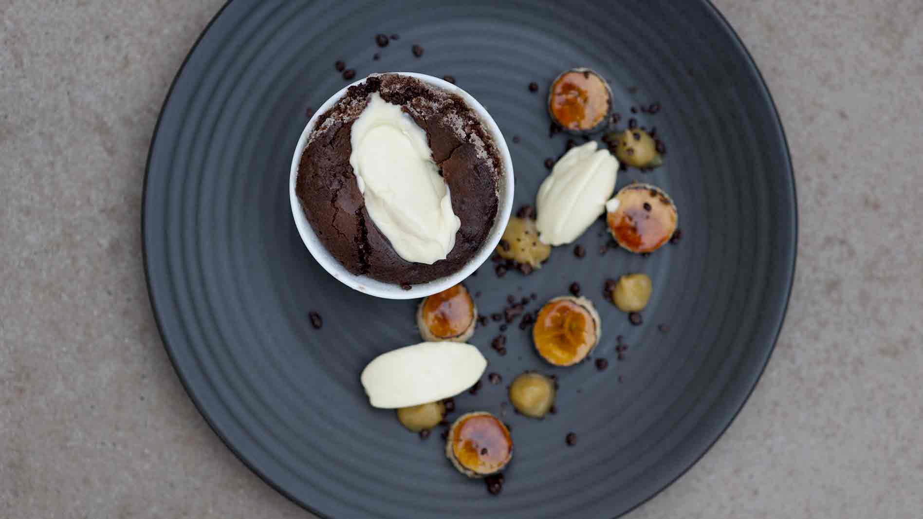 Chocolate Self Saucing Pudding, with Crème Fraiche and Salted Caramel