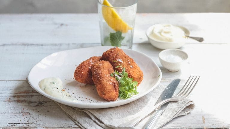Smoked trout croquette is pictured