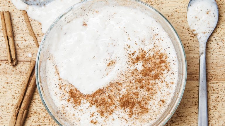 Image is of rice being used as a dessert