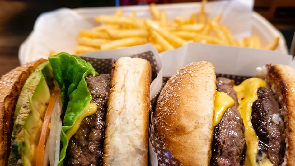 Image of two burgers and a side of fries